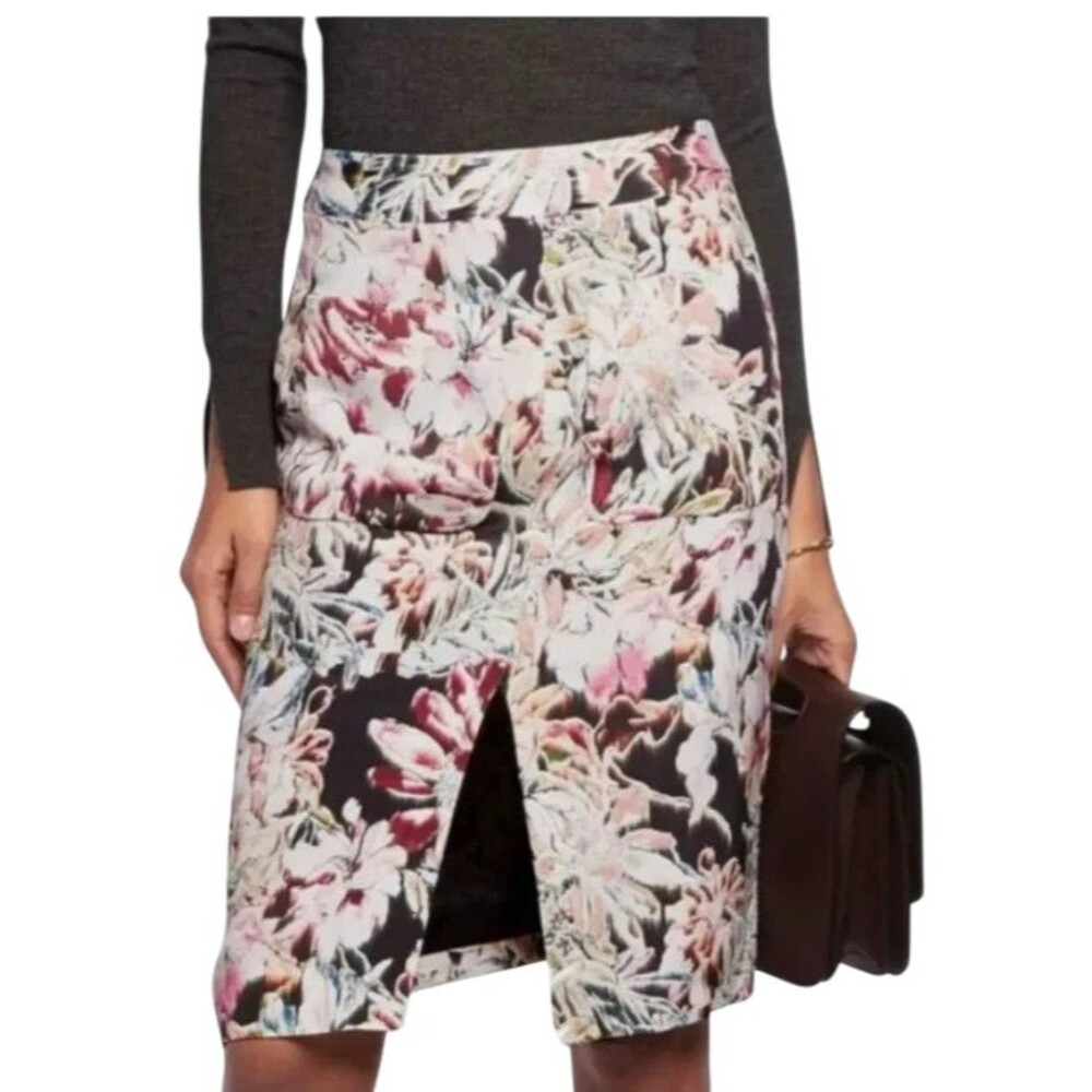 L'agence Silk Pencil Skirt Women's Size 10 Floral Pockets Front Slit Preppy Luxe